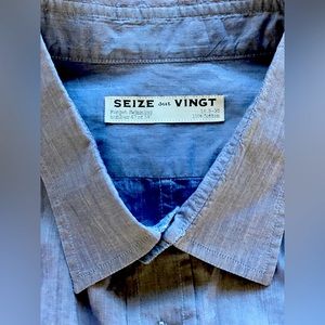 SEIZE SUR VINGT Men’s Blue Dress Shirt with Pocket; Sz. 16.5 / 35; 100% Cotton